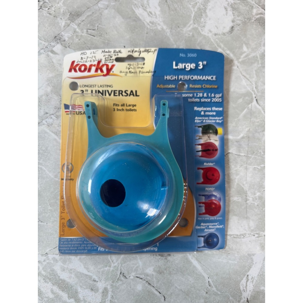 Korky 3060 High Performance‎ Large 3" Universal Toilet Flapper Blue Adjustable